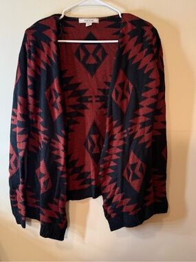 Adam Levine Collection Aztec Open-Front Cardigan - Black & Burgundy